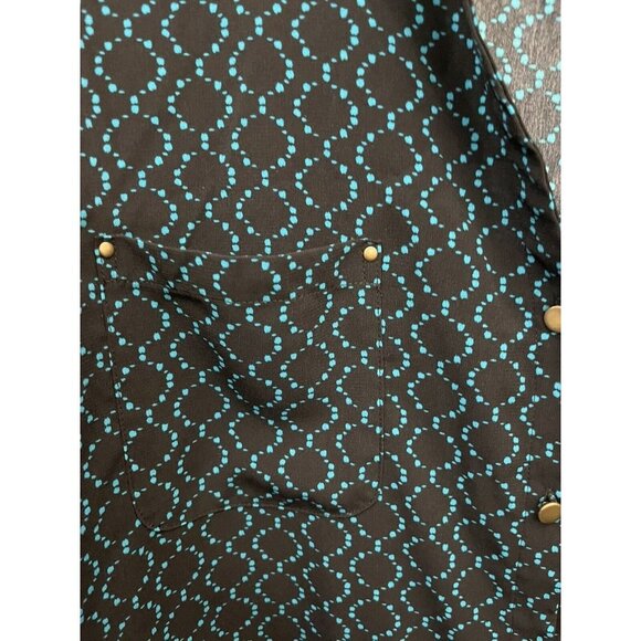 Catherines Blouse Women 3X Black And Teal Roll Up Long Sleeve Button Up - Picture 4 of 8